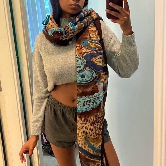 Brown & turquoise scarf - Picture 8 of 11